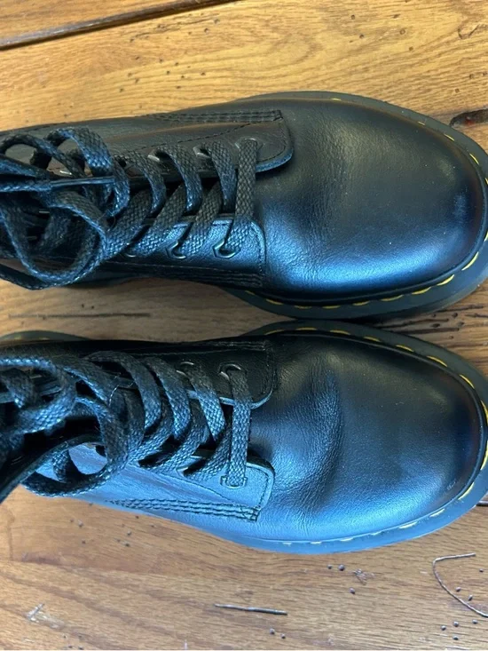 Dr. Martens Black Leather Lace-Up Boots with Yellow Stitching - Picture 5 of 10